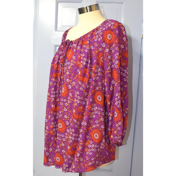 Cynthia Rowley Bold Floral Peasant Blouse size 1x - Picture 2 of 6